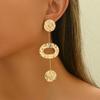 Bohemian Retro Gold Color Pleated Geometric Pendant Earrings, Women's Personalized Trendy Holiday Party Accessories Gifts