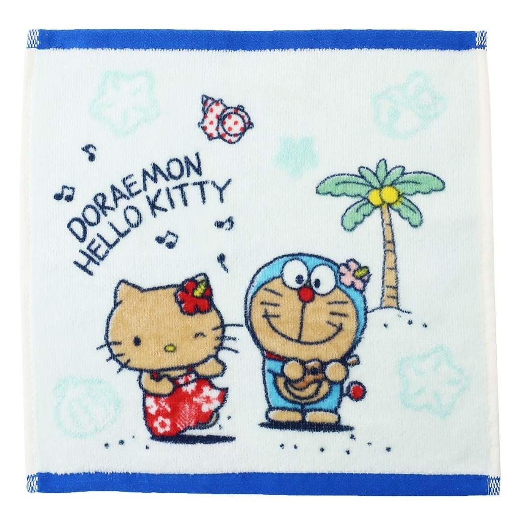 Marushin Hand Doraemon x Hello Kitty Hot Product 3405002800 Towel, Collaboration, 25x25cm, Summer, 100% Cotton, Number