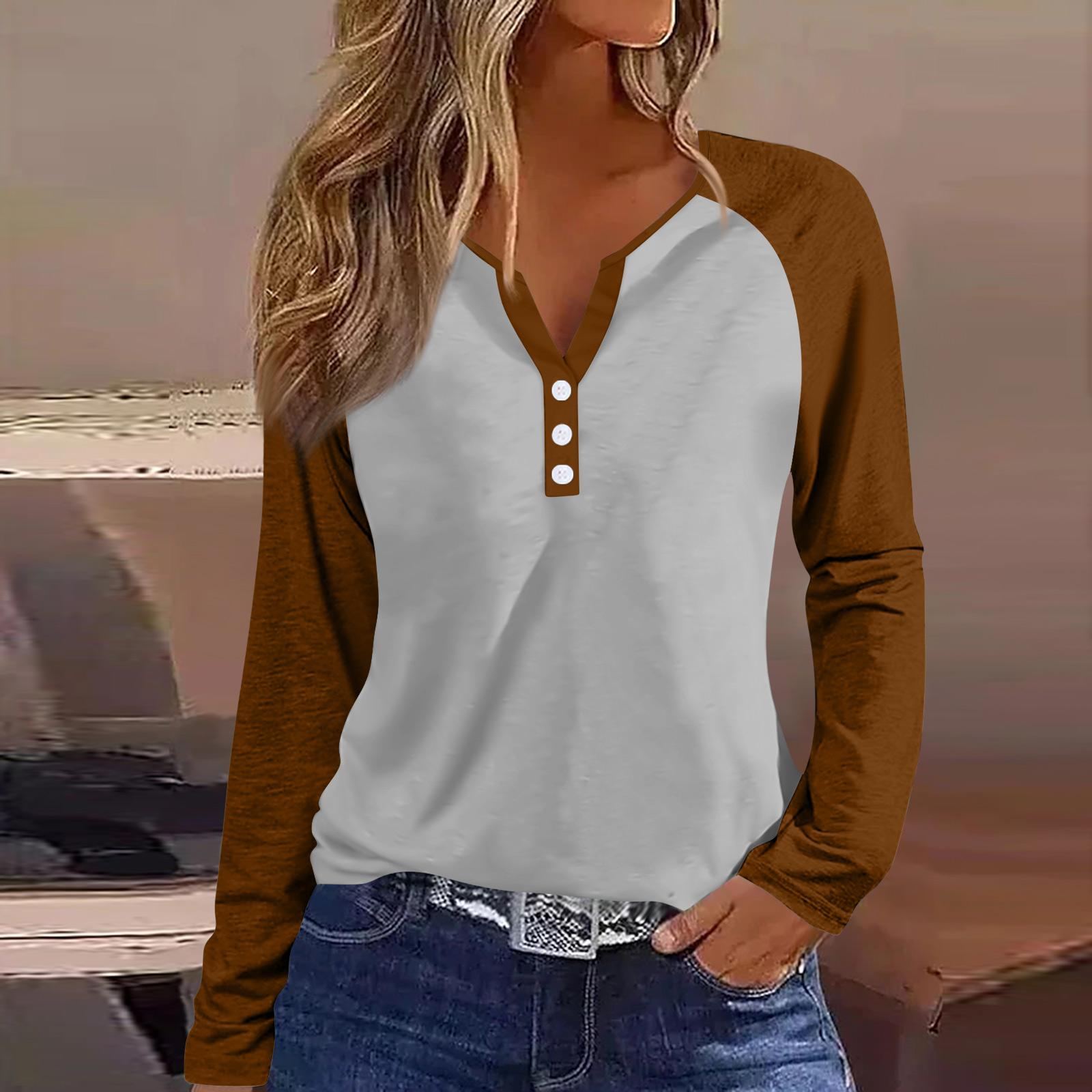 

Women s T Shirt Tee Button Floral Print Long Sleeve Daily Weekend Fashion Basic V-Neck Regular Top L коричневый