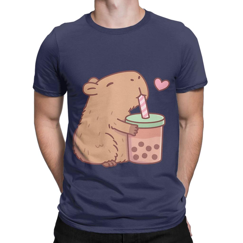 Cute Capybara Loves Bubble Tea Funny 100 Cotton TShirt capybara Tees Tops For Unisex