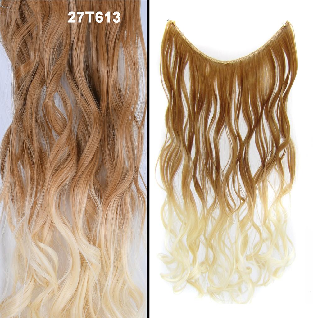 One Piece No Clips Hairpieces Ombre Color Elasticity Invisible Wire Fish Line Wavy Synthetic Hair Extension