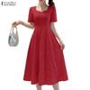 ZANZEA Women Elegant Summer Casual Short Sleeve Dress