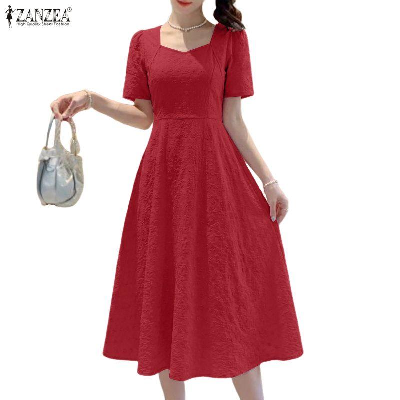 ZANZEA Women Elegant Summer Casual Short Sleeve Dress