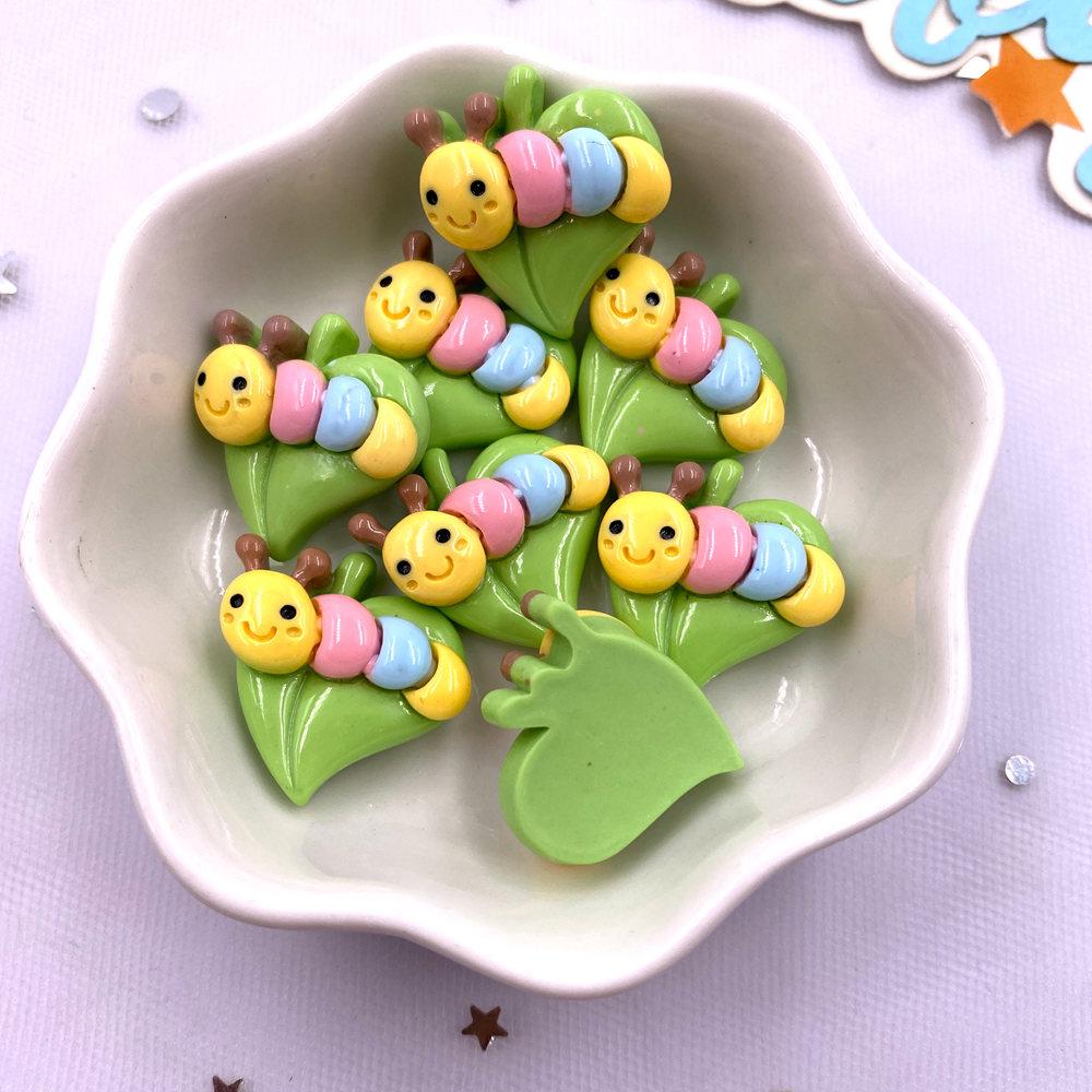 14pcs Colorful Resin Cartoon Caterpillar Bee Grasshopper Butterfly Beetle Flatback Stone Figurines Scrapbook Craft DIY Bow Decor