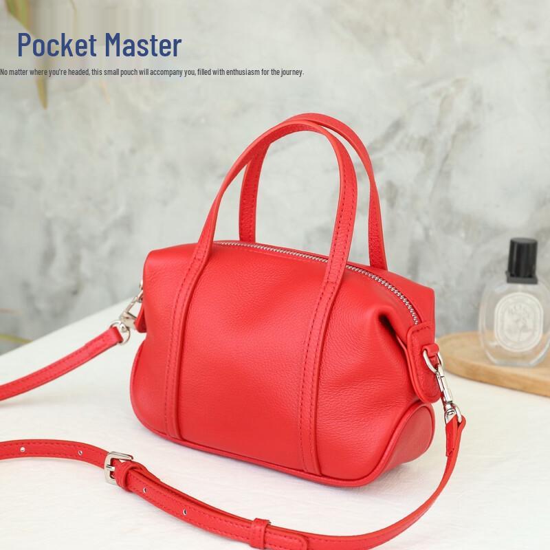 Douxiaozhu New Women's Premium Genuine Leather Boston Pillow Bag