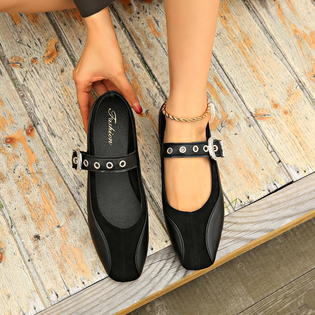 Fashion Buckle Strap Retro Women Mary Janes Shoes Luxury Female Footwear Shallow Ladies Ballet Flats Shoes Women's Topsiders