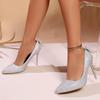 Fashion Silver Shine Super High Heels Wedding Shoes Women Pointed Toe Mesh Bowknot Decoration Nightclub Pumps Sexy Dress Party Sandals