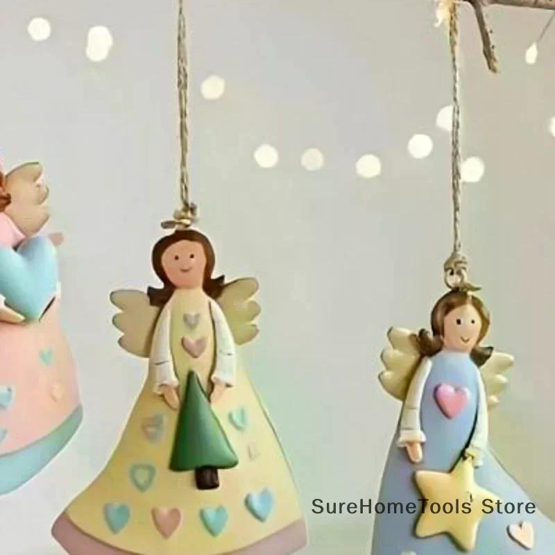 4PCS/Set Vintage Angel Hanging Decor Fantasy Wooden Xmas Tree Hanging Ornament Decor For Home New Year Gift Christmas Decor