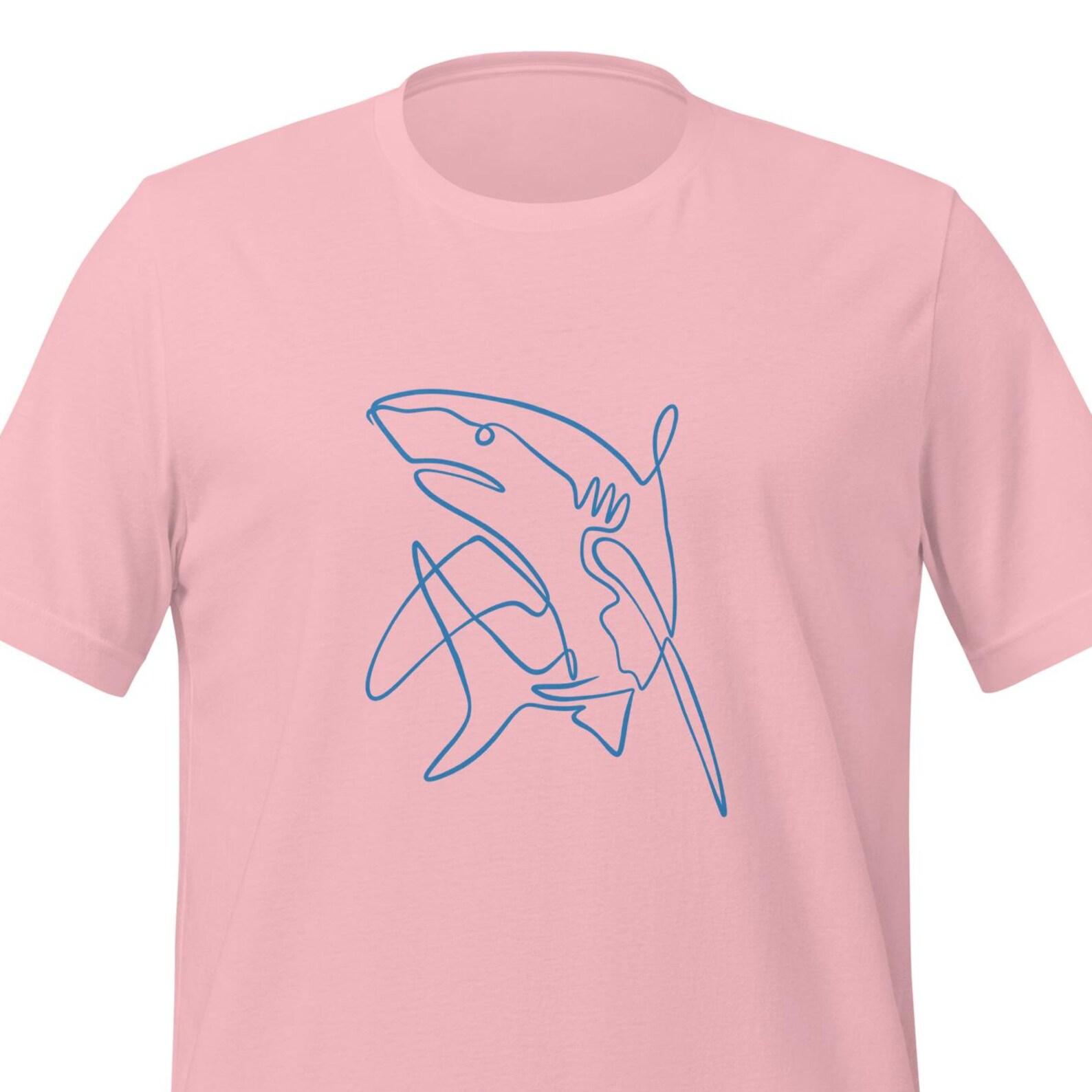 Minimalist Shark Line Art T-Shirt, Modern Coastal Tee 3XL