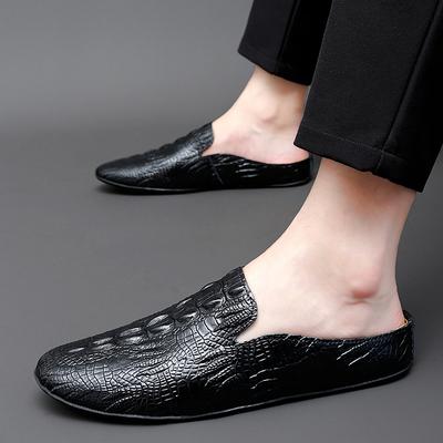 Herren Halbloafer mit Krokodilmuster, Lederpantoffeln, bequeme Loafer-Slipper, atmungsaktive Pantoletten, Herren Outdoor-Leichtschuhe