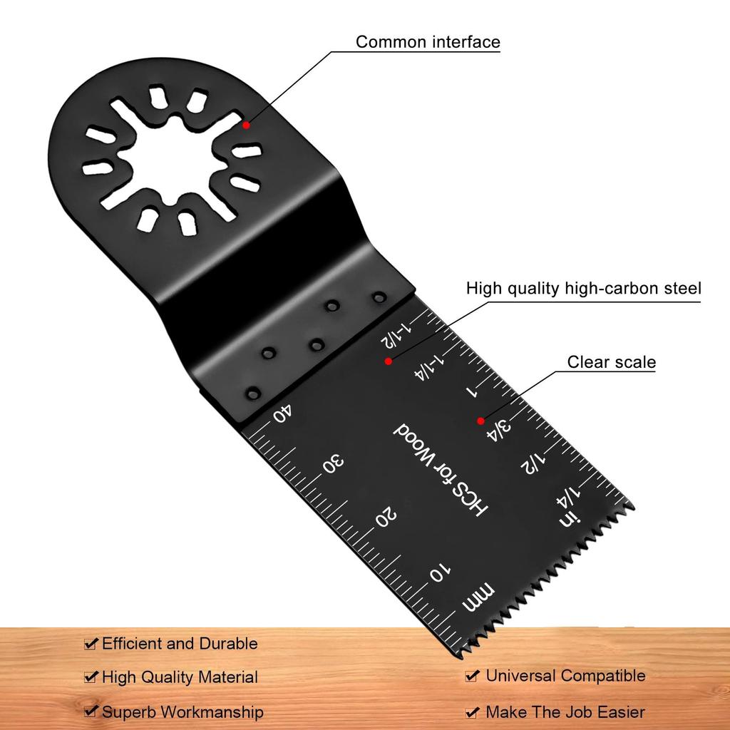 Universal 34mm High Carbon Steel Woodworking Saw Blade for Oscillating Tools - Slow Loading, Straight Cut, and Trimming.