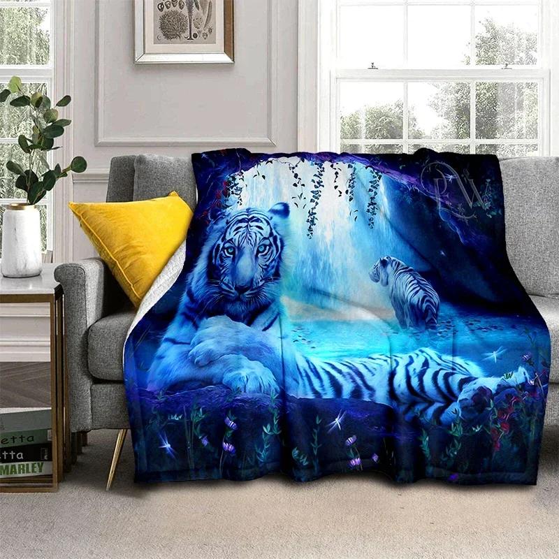 Tigerpläd Djur Supermjuk Varm Fluffig Fleece Lätt Flanellpläd Mysig Pälsklädd Plysch Sängkläder Pläd Gåva