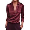 2026 New Casual Deep V Neck Long Sleeve Office Blouse Women's Wrap Loose Sexy Shirt Elegant Solid Color Lady Simple Shiny Top Clothes