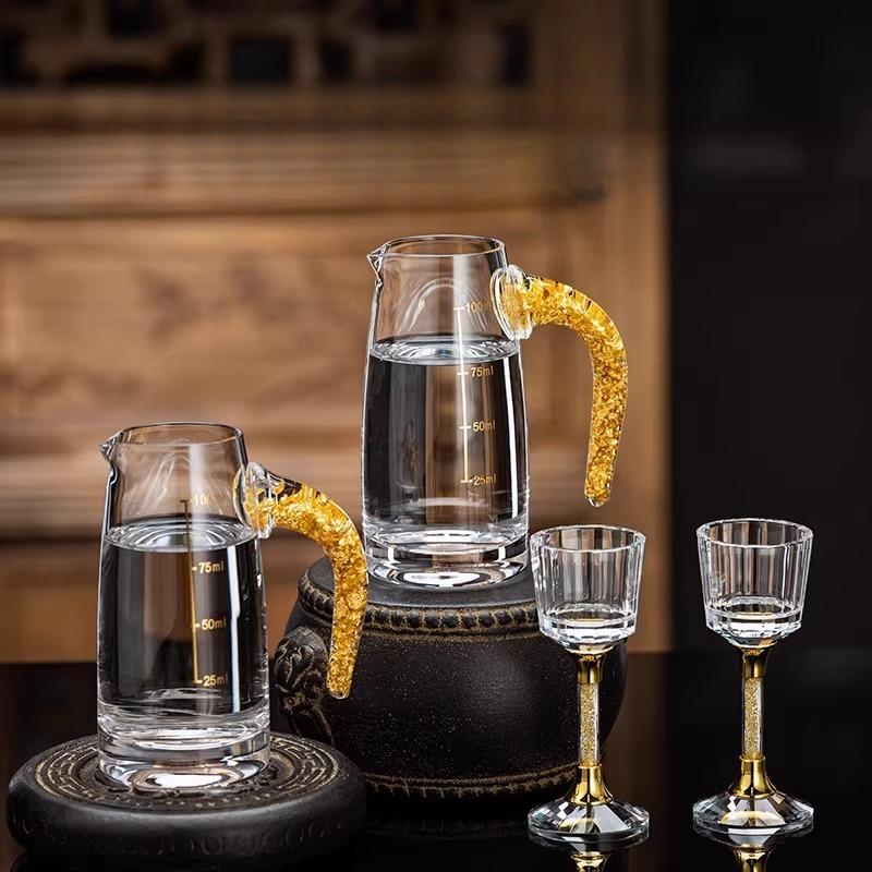 BR12ML Gold Leaf Wine Glass Luxurious Drinkware Crystal Golden Foil Shot Glass Whiskey Flagon Thick Bottom Spirits CupsEY
