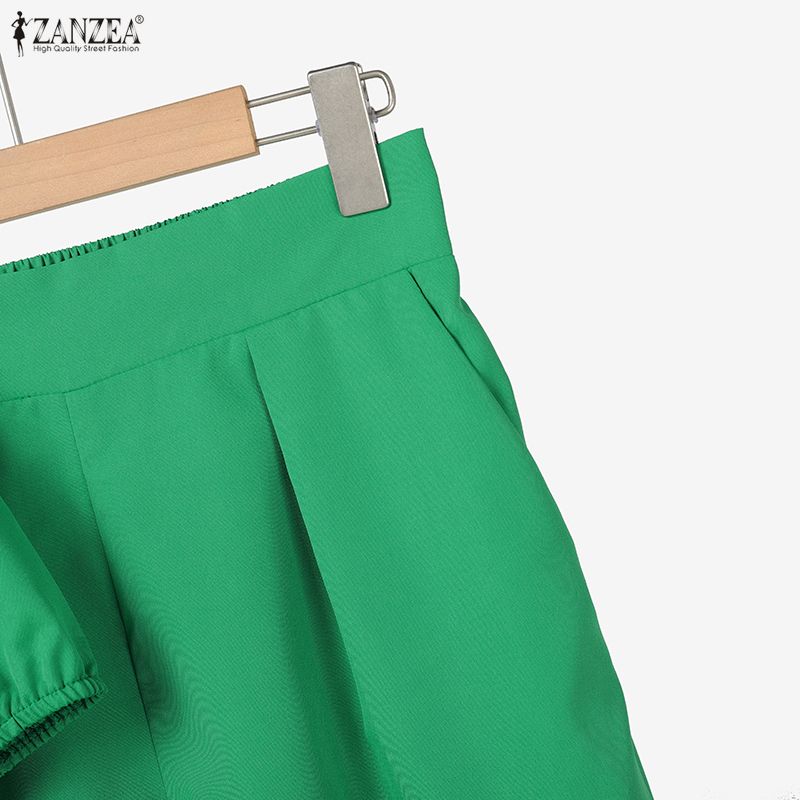 ZANZEA Bluză și pantaloni cu mâneci scurte pentru femei Seturi de costume din două piese de vară