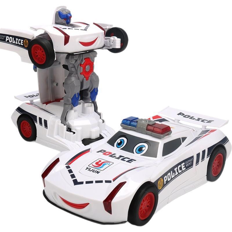 TikTok Transforming Police Car Robot - Children's Electric Rotating Toy