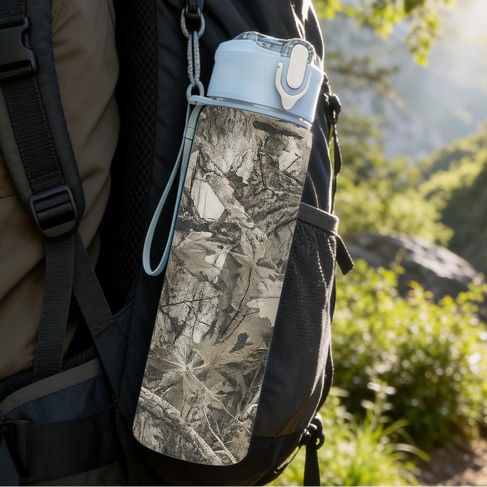 1PC Grey Camouflage Grain Texture Print 750ml Color Plastic Sports Water Bottle Leakproof Flip Straw Lid Suitable for Sports Office Home Use
