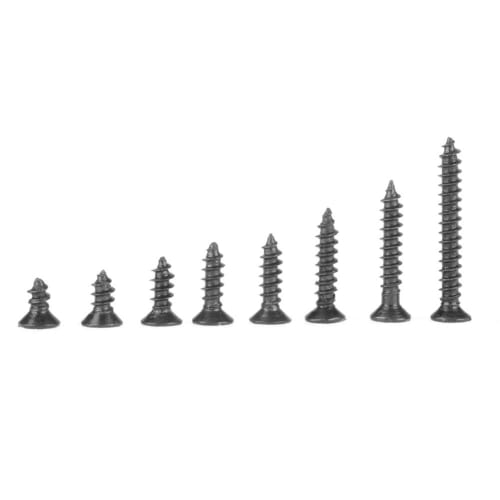 Walfront M2 Screws, 800-Piece Black Carbon Steel Countersunk Head Self-Tapping Screw Set with Box, 8 Lengths, Cross Head, M2 Black Carbon Steel Counte