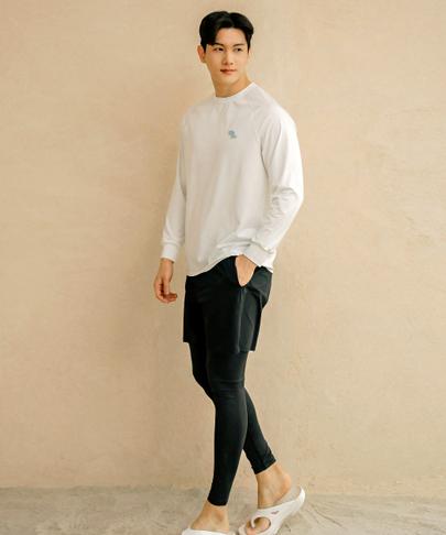 Tyubeuteuli Men'S Basic Loose Fit Long Sleeve Rash Guard A603 Ivory