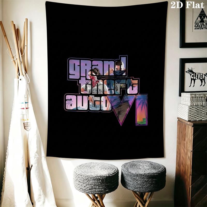 Grand Theft Auto Wall Tapestry Aesthetic Wall Hanging Printed Fabric Blanket Decorative Tapestries for Bedroom Living Room Home Decor