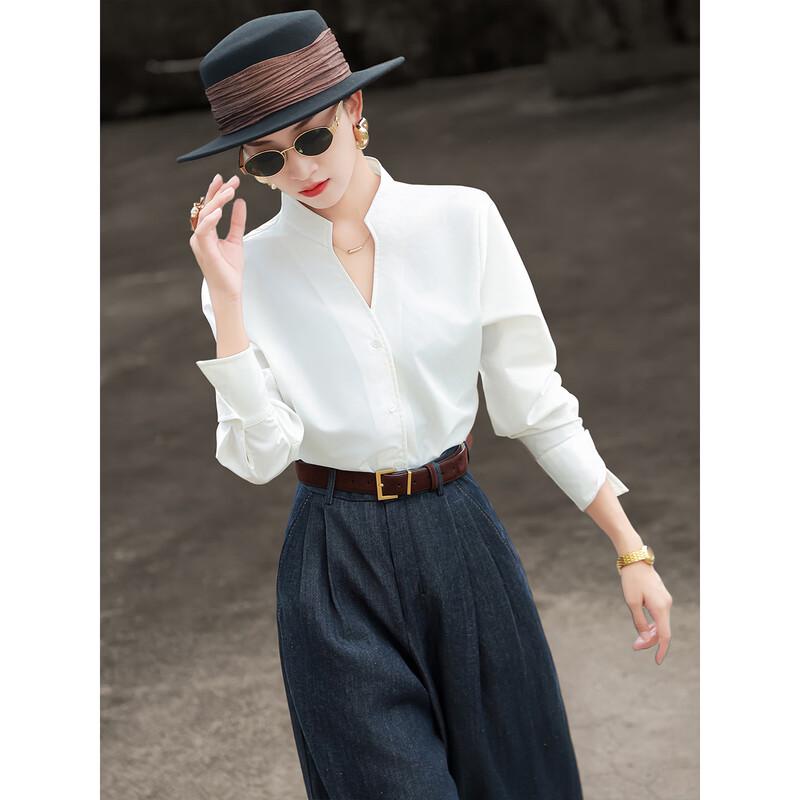 

Women s Versatile Solid Long Sleeve Stand Collar Shirt L