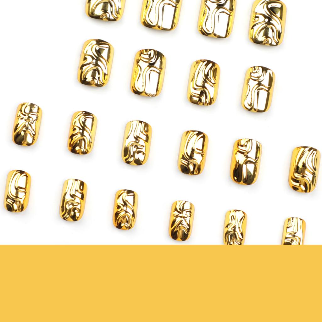 24pcs Short Round Wear Armor 3D Gold-plated High-end Manicure Nail Gold