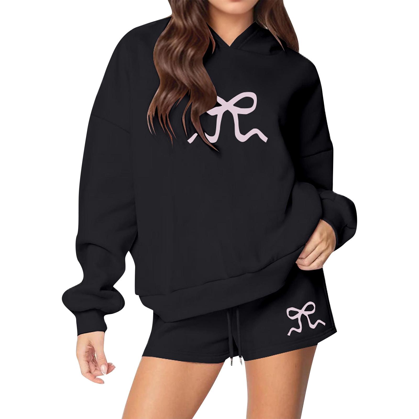 

Женский комплект из 2 предметов с короткими рукавами и брюками с карманами, повседневная спортивная одежда L чёрный