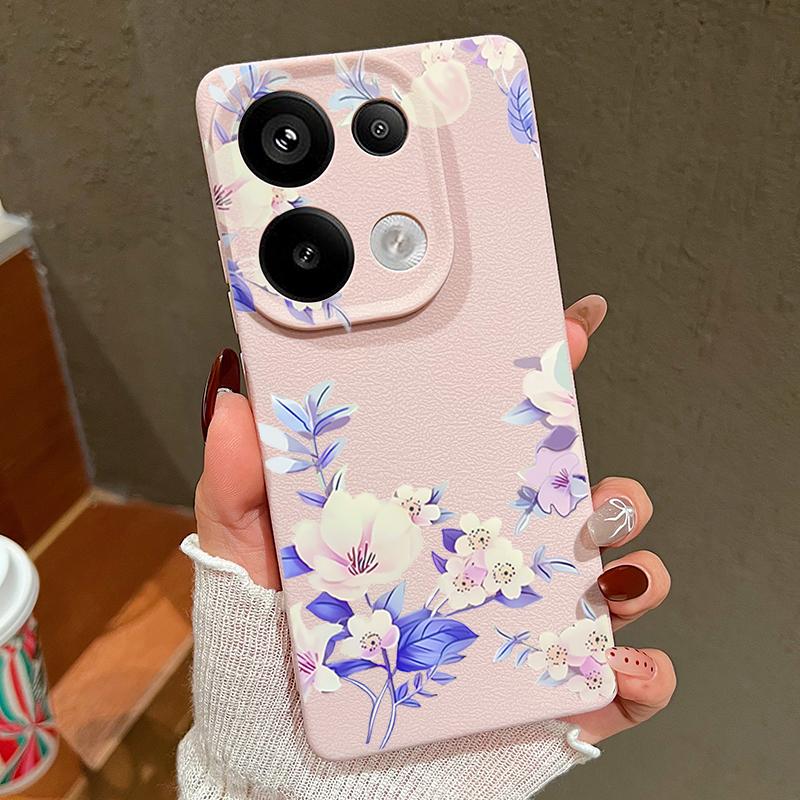 Floral Print Leather Texture TPU Soft Case For Xiaomi 13T Pro Poco X7 X6 M6 Pro Redmi Note 14 13 Pro 12 11 Slim Matte Shockproof Phone Cover