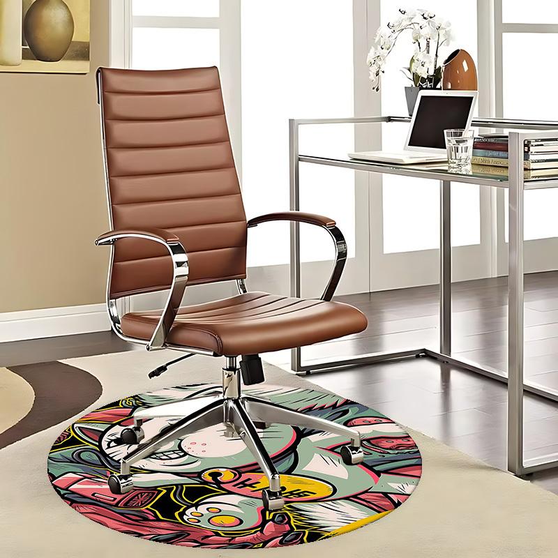 1pc Anime Cat Round Carpet - Office Chair Mat, Non-Slip Rug for Home Decor, Living Room, Bedroom