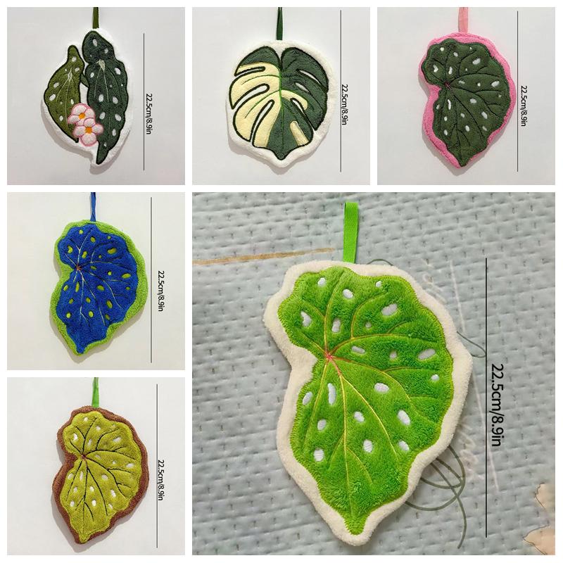 Green Plant Handkerchief Hand Towel Kitchen Towels Hanging Cleaning Towel Super Absorbent Bathroom Kitchen Accessories