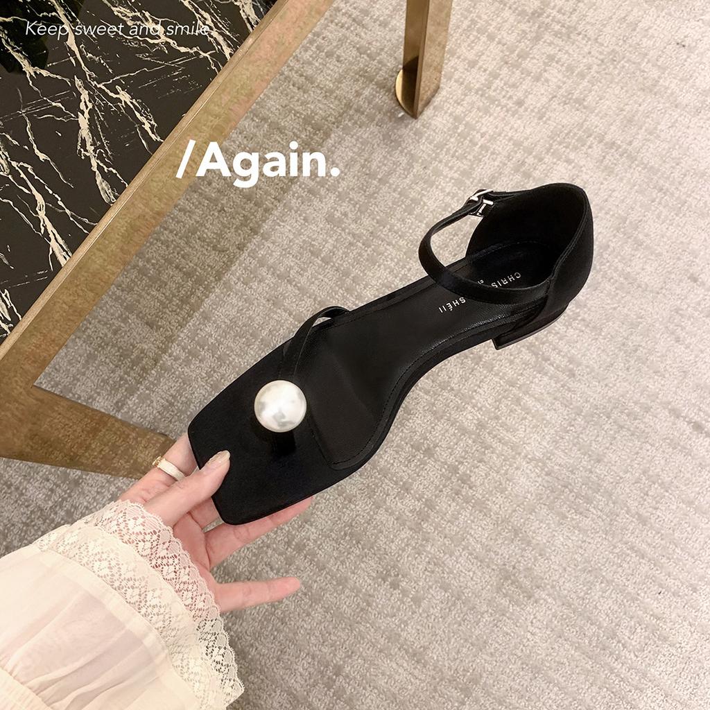 Lammfellversion~ Französisches Perlenleder High Heel Silberne Sandalen Damen Sommer Wort mit dickem Absatz Römische Sandalen Coole Slipper