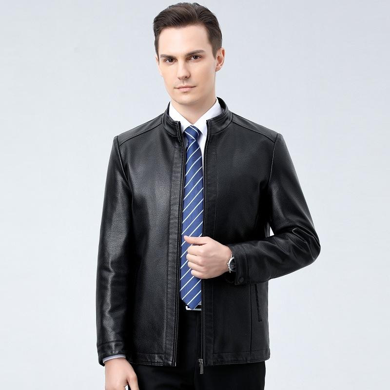 

Мужская куртка из натуральной кожи, мужская куртка-пуховик с воротником-стойкой, короткая утепленная куртка для людей среднего и пожилого возраста, одежда для папы 195