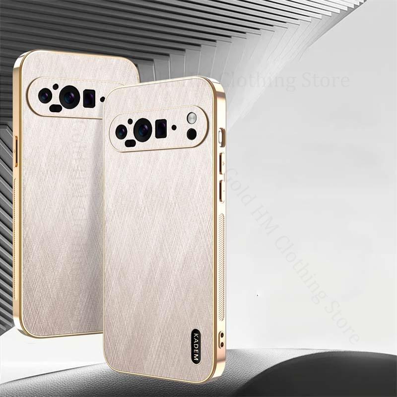 

6D Plating Gold Silk Grain Leather Case For Google Pixel 9 Pro XL Electroplated Tough Shockproof Cover For Pixel 9a 8 7 6 9 Pro Pixel 6a золотой