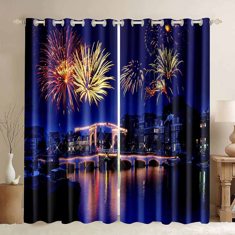 Günstige kundenspezifische 3D-gedruckte Feuerwerk 2 Stück dünne Fenstervorhänge Drapierungen für Wohnzimmer Schlafzimmer Heimdekoration Kostenloser Versand