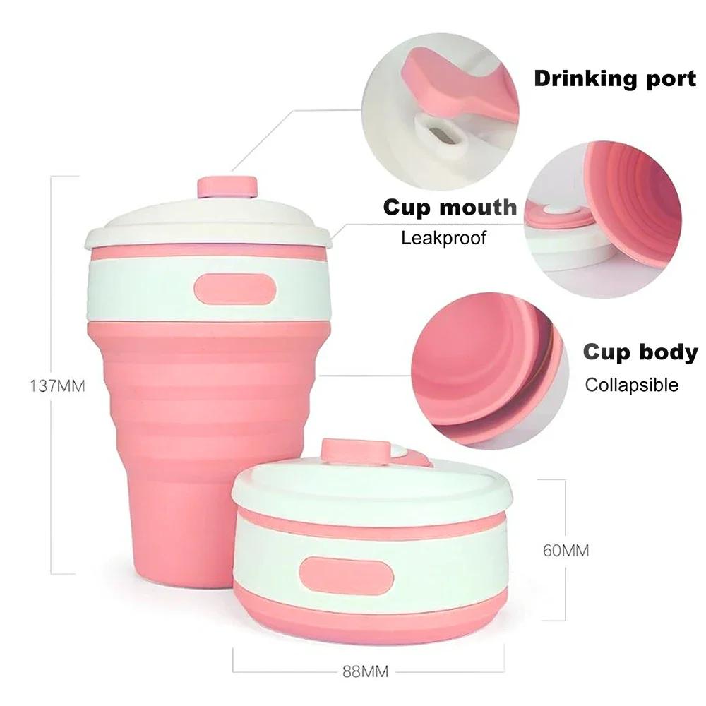 350ml Silicone Folding Cup Water Bottle Travel Outdoors Portable Water Drinking Collapsible Mug with Cover Coffee Cup