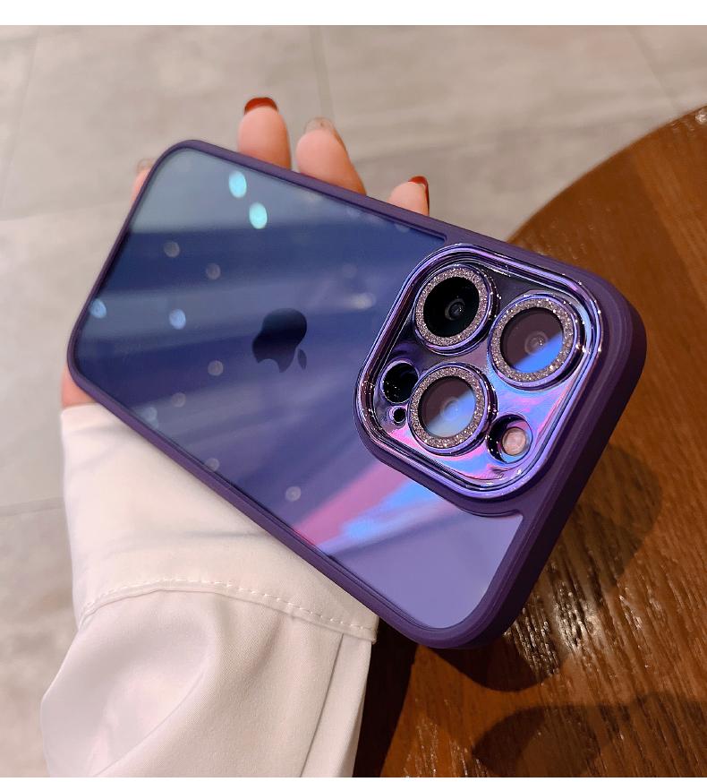Luxury Armor Glitter Diamond Transparent Clear Hard Case for iPhone 15 14 Pro Max 13 12 11 Plating Camera Lens Protection Cover