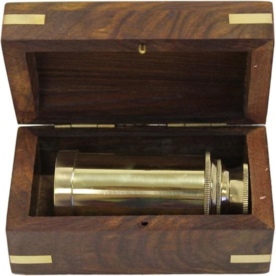 Solid Brass Handheld Telescope Nautical Pirate Spy Glass with Wood Box Rustic  Home Decor Gifts
