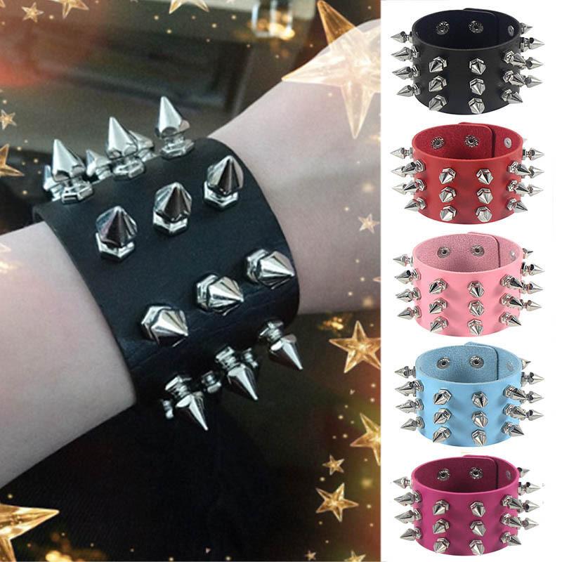80s White Punk PU Leather Bracelet Bangle Goth Cuff Bracelet Gothic Rivet Buckle Wristband for Men Women Jewelry 2025