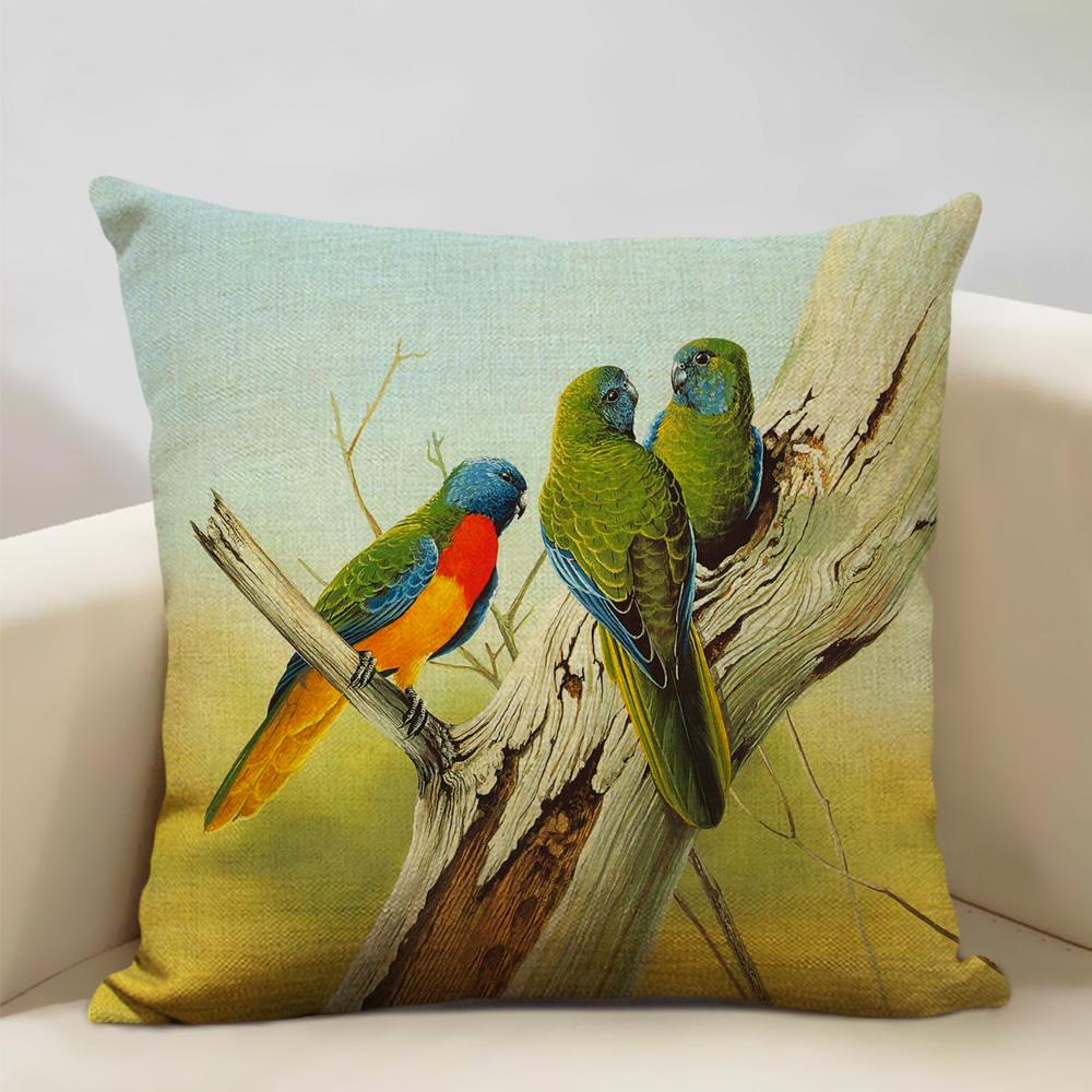Bird Parrot Sofa Cushion Cover Bedroom Living Room Hotel Cafe Decoration Pillow Case 45x45cm Linen Pillowcase Chair Cushions