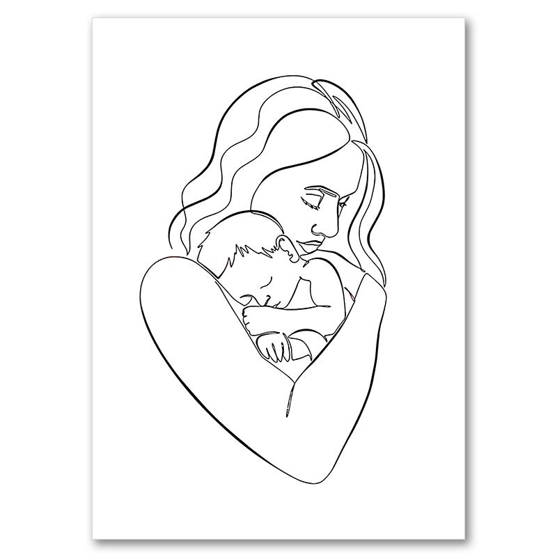 Linea astratta mamma bambino mano cuore minimalista arte murale tela pittura nordica poster e stampe quadri da parete decorazioni per la camera dei bambini