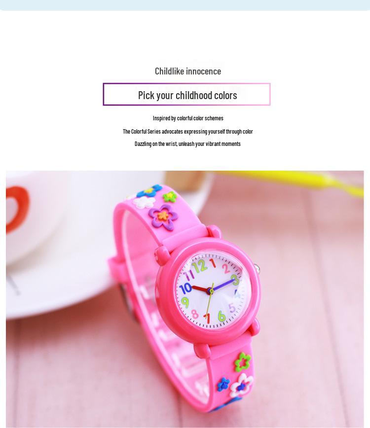 Kids' Cartoon Quartz Watch: 3D Strap, Round Case, Waterproof, Simple Design