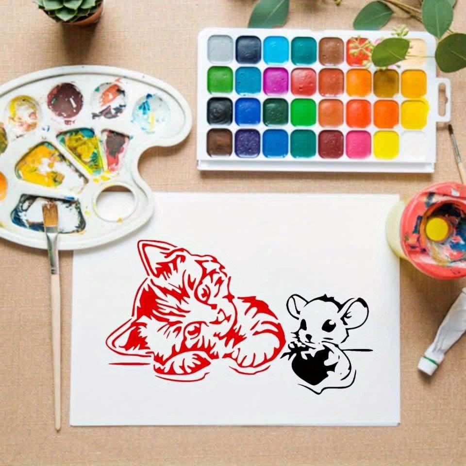 6Pcs/set Cat Theme Drawing Stencils, DIY Crafting Templates, Reusable Plastic Painting Stencils for Wood Signs, Furniture, Wall Canvas, Fabric Decor