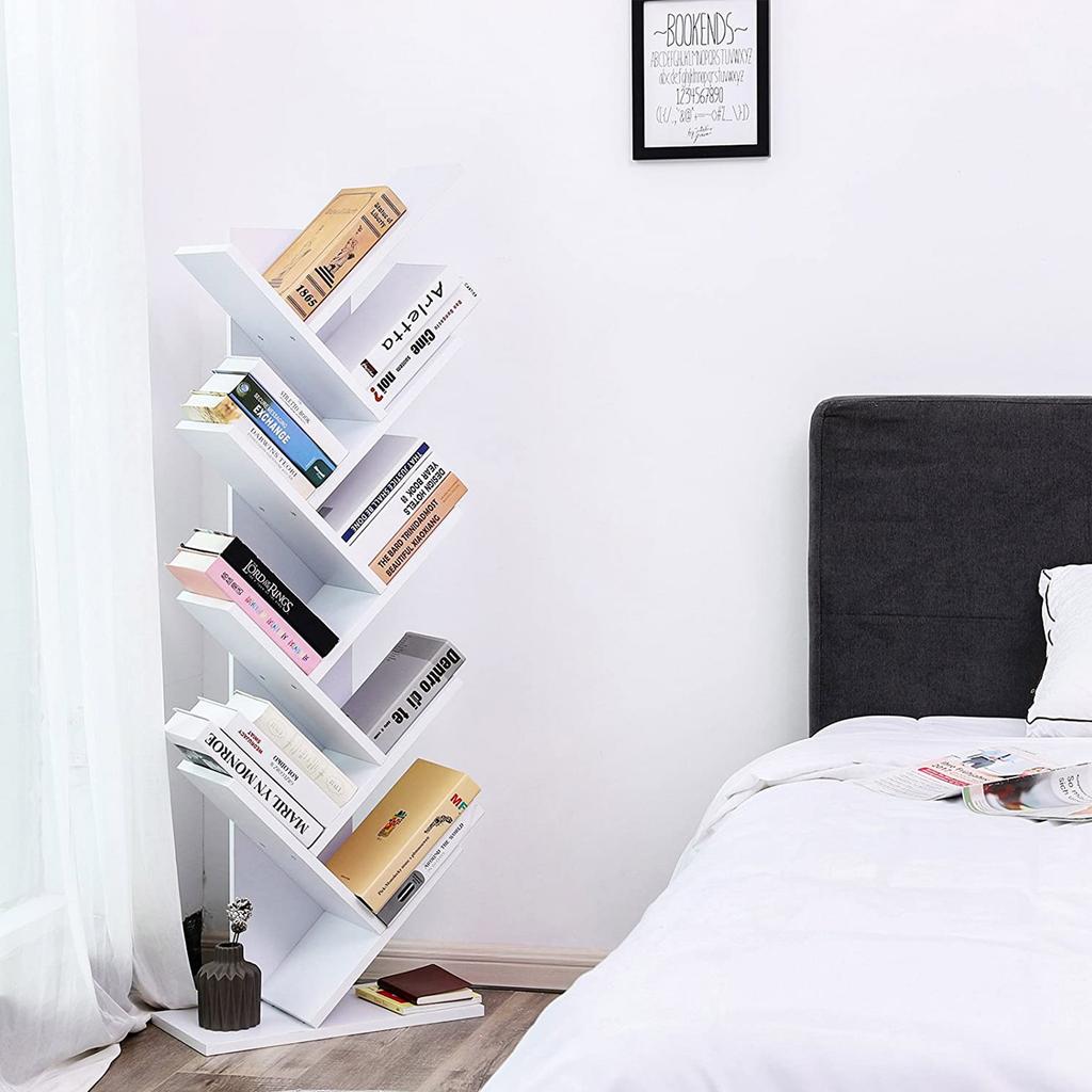 VASAGLE Tree Bookshelf, 8 Tier Floor Standing Bookcase with Wooden Shelves for Living Room, Home Office, White