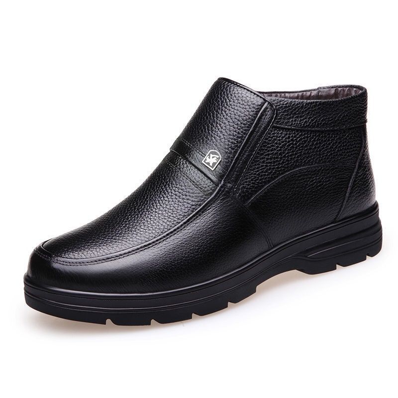 Leather Wool Cotton Shoes Men's High-top Winter Velvet Thickened Warm Leather Wool Middle Father Leather Shoes