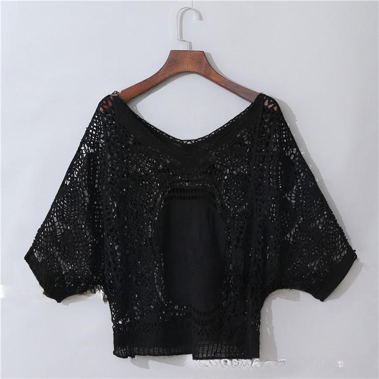 Embroidery/Embroidery, Knitted Hollow Shirt Summer Dress, New Women's Clothing Korean Version V-Neck Chain Short Sleeve Blouse Knitted Sweater Trendy