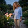 Solar Powered Peony Artificial Flower Light Outdoor Garden Stake with LED Bulbs for Yard Pathway Patio Decoration