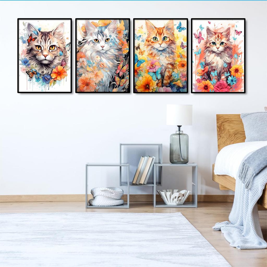 JISHSHAY Diamond Art Set of Cat Bead Advanced 5D Diamond Flower Diamond Beginner Diamond Popular Craft Wall Art 4, 30x40cm, Art, Art, Painting, Art,