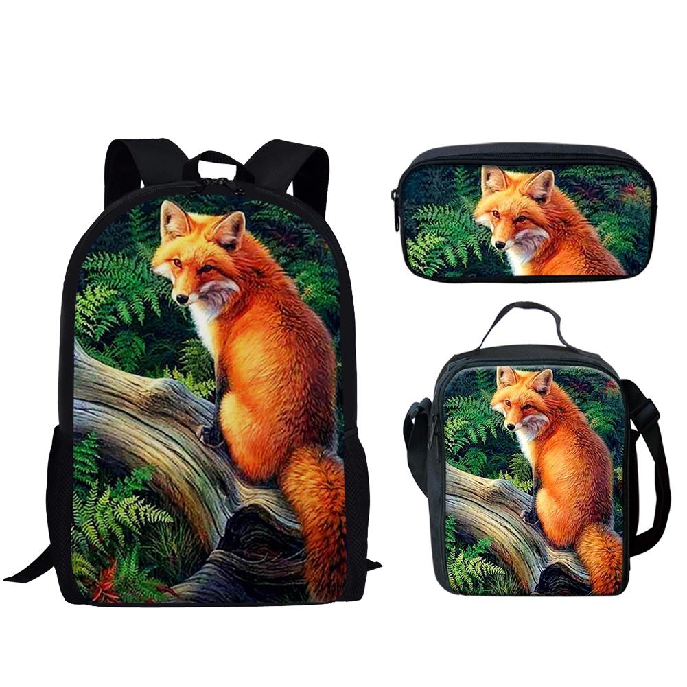 Trendy Popular New Fox 3D Print 3pcs/Set Student School Bags Laptop Daypack Backpack Lunch Bag Pencil Case