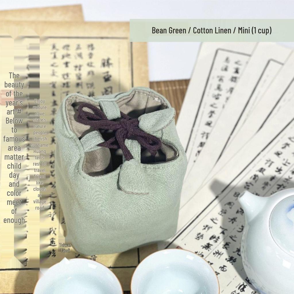 Compact Travel Tea Set with Bag: One Pot, Four Cups - Durable Cotton Linen