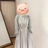 Petite Gray Hooded Long-Sleeve Dress for Women - New Autumn/Winter 2026 Korean Style Long Hoodie Dress